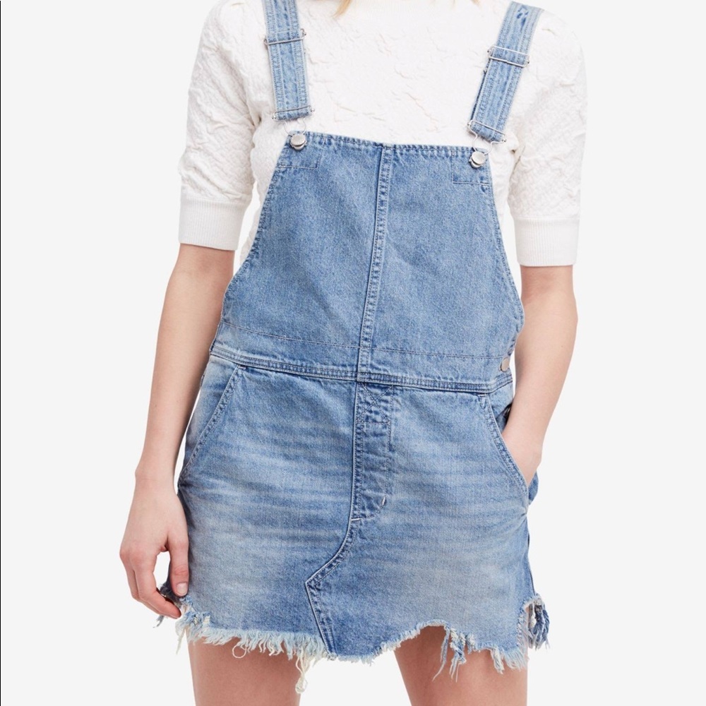 NWT Free People Blue Frayed Overalls Denim Dress